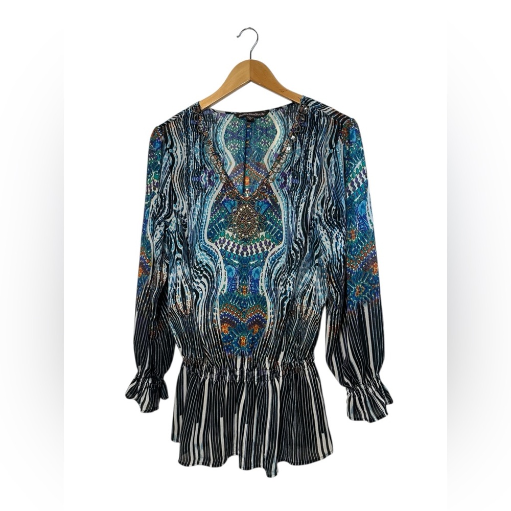 Art To Wear Whimsical Bohemian Extravagant Beaded Artsy Womens Blouse Size XL